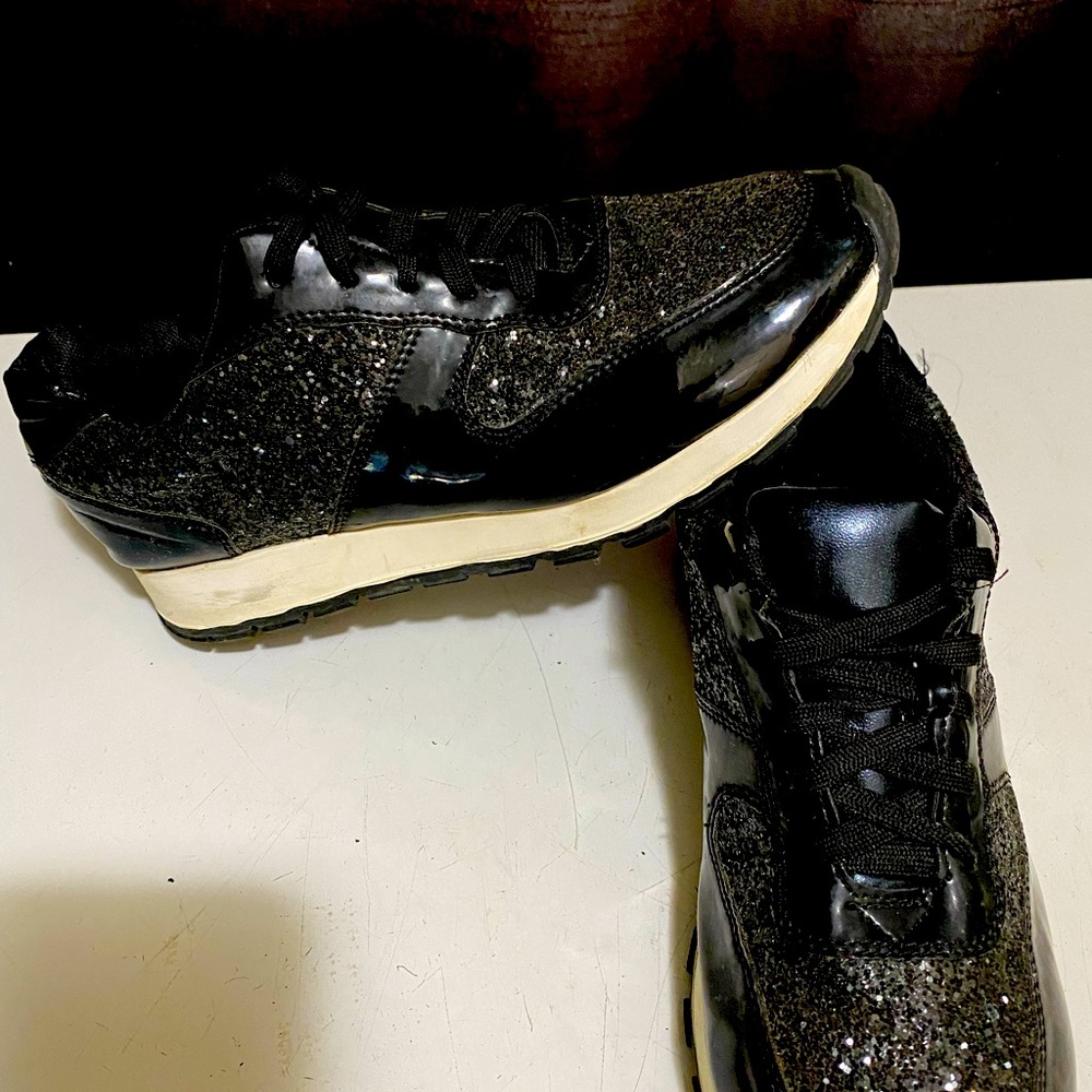 Black glitter sneakers size 8